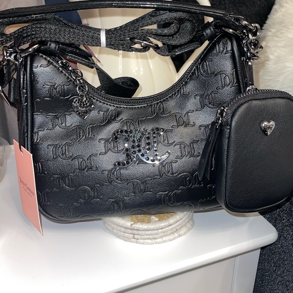 JUICY COUTURE Black Embossed Crossbody Bag in Liquorice (Black) w/Coin/Air Pods - Picture 13 of 16